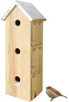 Houten vogelhuisje/nestkastje mussenvilla/mussenflat 51 cm - Tuindecoratie vogelnest nestkast vogelhuisjes